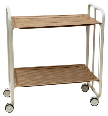 A two-tiered serving cart with wheels, shown against a white background.