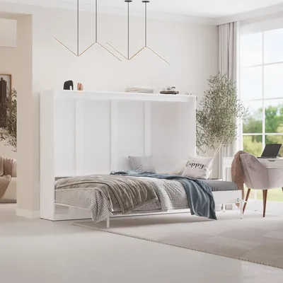 Produktbild von Schrankbett Klappbett 160x200 Schlafzimmer & Ferienwohnungen Weiss/Weiss Hochglanz 160 Horizontal