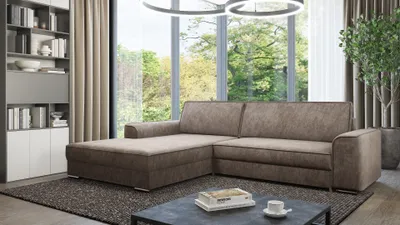 Produktbild von Ecksofa mit Schlaffunktion SANTIAGO Stoff Gusto Braun Ottomane Links