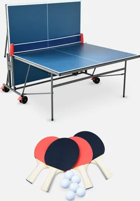 Produktbild von sweeek - Klappbare Indoor-Tischtennisplatte mit 4 Schlägern und 6 Bällen - Blau