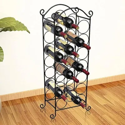 Produktbild von Flaschenregal aus Metall für 21 Flaschen schwarz, 88 x 34 x 20 cm, Weinregal und Getränkeregal für Küche, Esszimmer, Wohnzimmer, Keller und Hausbar mit klassischem Design