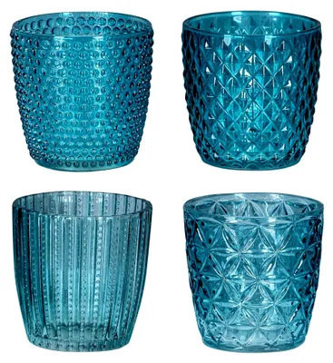 Produktbild von 4er Set Windlichter H7,5cm Glas Türkis Teelichthalter Tischdekoration Retro Deko