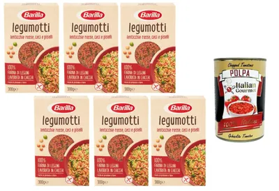 Produktbild von Barilla Legumotti Linsen Kichererbsen Erbsen 6x300g – 100% Hülsenfruchtkörnchen, proteinreich, ballaststoffreich, glutenfrei, schnelle Beilage & Salatbasis + Italian Gourmet polpa