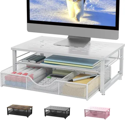 Produktbild von Computermonitorständer mit Schublade, weiß, für Heimarbeit