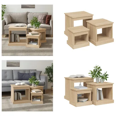Produktbild von vidaXL Couchtische 3 Stk. Sonoma Eiche Holzwerkstoff - Couchtisch - Couchtische - Beistelltisch - Beistelltische