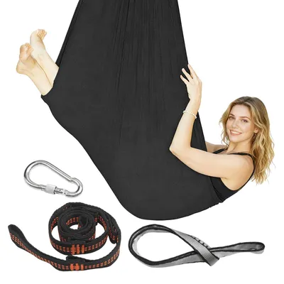 Image de Hamac de yoga noir - 280 x 150 cm, idéal pour le fitness à domicile