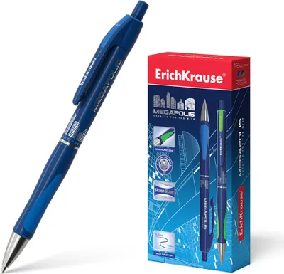 Produktbild von Druckkugelschreiber Megapolis 0,35mm mit Gummigriff 12er Pack Blau