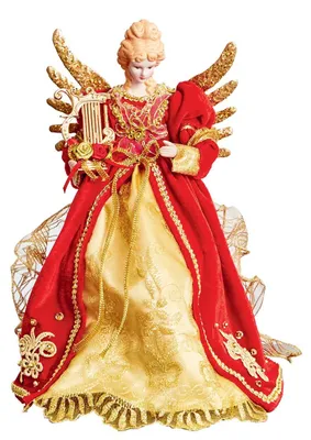 Weihnachtsbaumspitze Engel mit Harfe, goldene Flügel, 30 cm