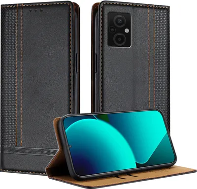Produktbild von Handyhülle für Xiaomi Poco M5 4G/Poco M4 5G/Redmi 10 5G Leder Flip Klappbare Schutzhülle mit Standfunktion Schwarz