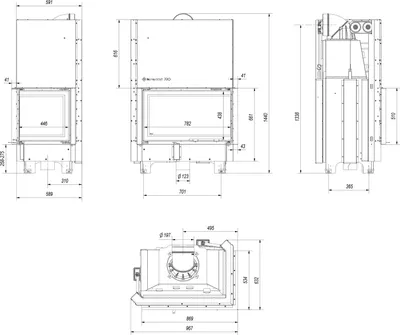 Produktbild von Kamineinsatz aus Stahl KRATKI MBO rechts 15 kW Ø 200 schwarz Verkleidung