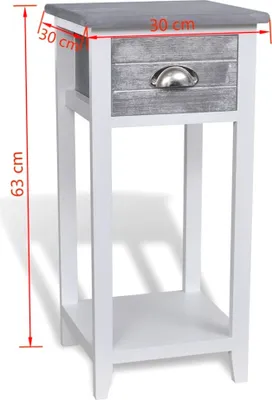 Image de Table de chevet avec 1 tiroir Gris et blanc