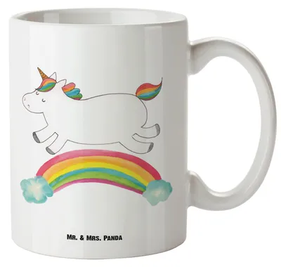 Produktbild von Mr. & Mrs. Panda Henkelbecher Einhorn Regenbogen - Weiß - Geschenk, weisse tasse, Teebecher, Erwachsenwerden, jumbotasse, Jumbo, Deko, Große Teetasse, Unicorn, Glitzer