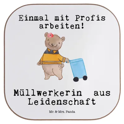 Produktbild von Mr. & Mrs. Panda Untersetzer für Gläser Müllwerkerin Leidenschaft - Weiß - Geschenk, Müllfrau, Tassenuntersetzer, Lustig, Holzuntersetzer, gläseruntersetzer, Coaster