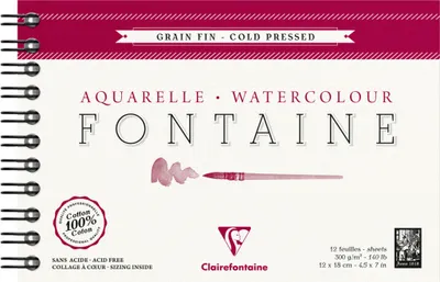 Produktbild von Clairefontaine Aquarellblock Fontaine Hadern, 12x18cm, 12 Blatt weiß 96312C