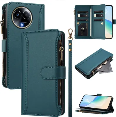 Produktbild von Handyhülle für Realme 11 Reißverschluss Geldbörse Kunstleder Klapphülle mit Kartensteckplatz, Ständer, Handschlaufe Grün