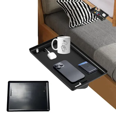 Obrázok produktu pre Inovra – Organizér na posteľ na zavesenie, čierny, s úložným priestorom na tablet a káble, nočný stolík na uloženie mobilného telefónu, knihy, okuliarov a tašky (čierna farba)