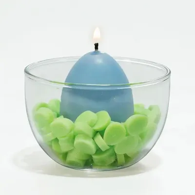 Produktbild von Osterkerze, Ei-Kerze blau im Glas mit Wachsnest – Vegane Naturwachskerze aus Raps- & Olivenwachs – Kerze für Ostern, Frühlingskerze, handgefertigt