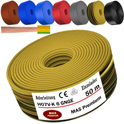 Obrázok produktu pre 50 m Žilový kábel H07 V-K GNGE 1x6 mm² zeleno-žltý jednožilový flexibilný