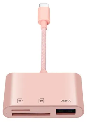 Produktbild von INF Type-C 3-in-1 Kartenleser SD TF USB ABS 10cm für iPad und MacBook Rosa