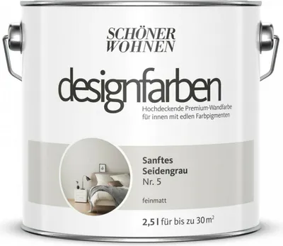 Produktbild von Schöner Wohnen Designfarben Feinmatte Wandfarbe 2,5 L Farbwahl, Farbe:Nr 5 Sanftes Seidengrau