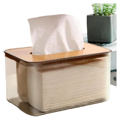 Produktbild von Taschentuch-Organizer für den Tisch mit Holzoberfläche - Halter für Toilettenpapier im Badezimmer, Restaurant, Küche und Wohnzimmer