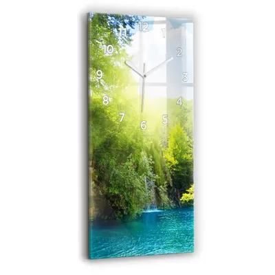 Produktbild von Wallfluent Wanduhr – Stilles Quarzuhrwerk - Uhr Dekoration Wohnzimmer Schlafzimmer Küche - Zifferblatt - weiße Zeiger - 30x60 cm - Lagunenlandschaft