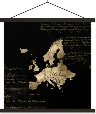 Produktbild von MuchoWow® Textilposter Europa Karte - Gold - Schwarz 40x40 cm mit schwarzem Rahmen - Fotos