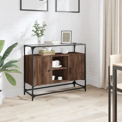 Produktbild von vidaXL Sideboard mit Glasplatte Braun Eiche 98x35x81 cm Holzwerkstoff