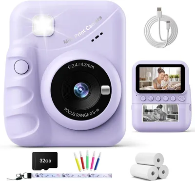 Produktbild von Kinderkamera Sofortbildkamera,48MP 3.0 Zoll Sofortbildkamera Kinder mit 32G Karte & 3 Rollen Druckpapier, Geschenke für Jungen & Mädchen 3-12 Jahren