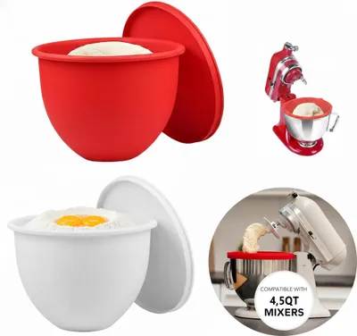 Produktbild von 2x Silikoneinsatz für Kitchenaid, Silikonschüssel Zubehör für 4,5 Quart Küchenmaschine, Rührschüssel-Einsatz mit Deckel, Rutschfestes,Hitzebeständiges