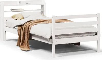 Zdjęcie produktu dla vidaXL Rama łóżka z zagłówkiem bez materaca biała 100x200 cm