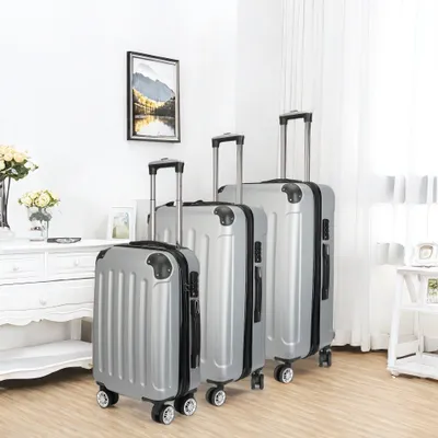Produktbild von UnboxG Hartschalen-Koffer Trolley Rollkoffer Reisekoffer Handgepäck 4 Rollen (M-L-XL-Set) (grau, Set)