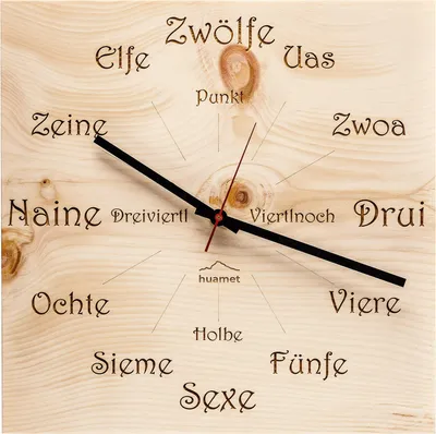 Huamet CH41-A-1605 Holz-Wanduhr Zirbe Dialekt Eckig 1