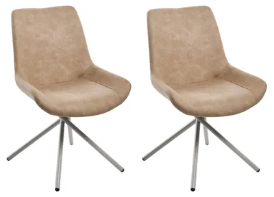 Produktbild von BELIANI Esszimmerstuhl 2er Set Beige Kunstwildleder Gepolstert mit Metallgestell ohne Armlehnen Retro-Design Küchenstuhl Polsterstuhl Schalenstuhl