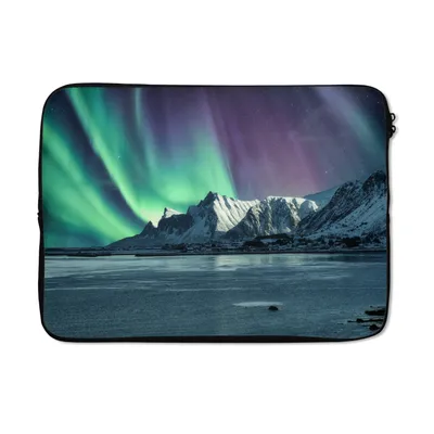 Produktbild von MuchoWow® Laptop Hülle 13 Zoll Nordlichter - Schnee - Norwegen Laptoptasche - Laptophülle - Sleeve - Rundumschutz