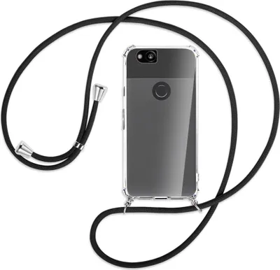 Produktbild von Handykette Backcover-Schutzhülle mit Band (Metall silberfarben) für Google Pixel 2 - schwarz