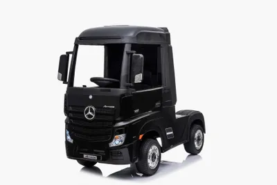 Obrázok produktu pre Elektrické autíčko pre deti Mercedes-Benz Actros, čierne, kožené sedadlá, MP3 prehrávač so vstupom USB, pohon všetkých štyroch kolies, 2x 12V7Ah batéria, EVA kolesá, odpružené nápravy, diaľkové ovládanie 2,4 GHz, licencia