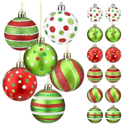 Weihnachtskugeln, 12 Stück, 6 cm, unzerbrechlich, rot-weiß-grün