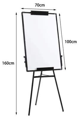 Produktbild von Konferenztafel - Magnetisches Whiteboard auf Stativ - 70 x 100 cm - Höhenverstellbar - Klappbares Dreibein - Trocken abwischbar - Schwarz
