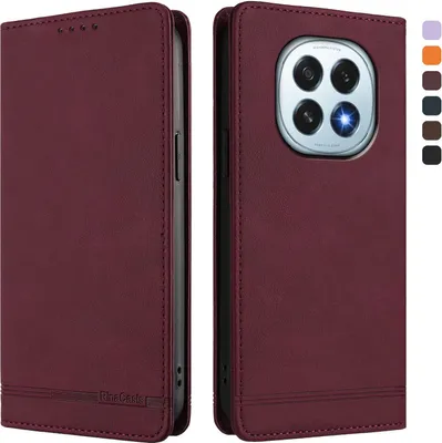 Image de Etui pour Oppo F29, étui rétro en cuirPolyuréthaneavec support et fentes pour cartes de crédit Rouge