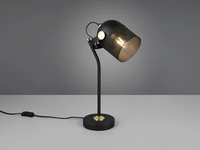 Produktbild von LED Schreibtischlampe im Retro Design, schwenkbar, Metall Schwarz Gold Höhe 45cm