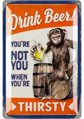 Produktbild von LANOLU Retro Blechschild Bier - TRINK BIER AFFE blechschilder retro Geschenke für Bierliebhaber Biergarten Schild Blechschilder Bar 20x30cm