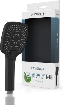 Produktbild von SCHÜTTE Handbrause RAVENNA, Wellness Duschkopf mit 3 Strahlarten, Brausekopf mit Antikalk-Noppen, Duschbrause Schwarz matt