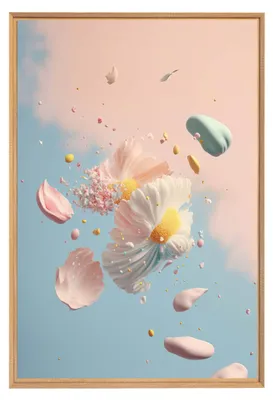 Image de Tableau mural encadré nuage de fleur 65x97 cm, Tableau mural moderne pour décoration intérieure