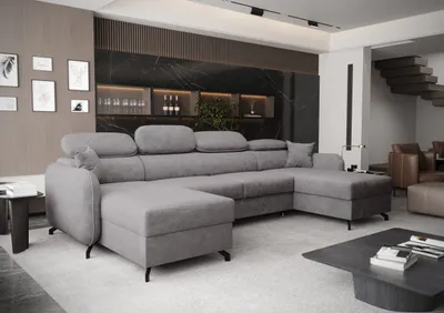Image de AX LIVING Canapé d'angle fonction sommeil Ribella 5 U 345 cm gris