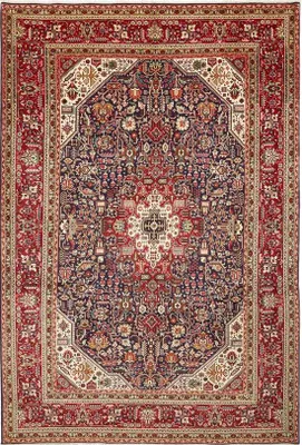 Imagen del producto de Unyqoos® Alfombra persa de Tabriz – hecha a mano, lana sobre base de algodón, 200 x 295 cm, color rojo/azul con motivo floral central