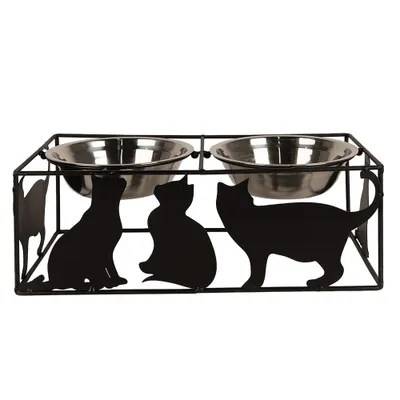 Produktbild von Clayre & Eef Katzennapf 2x500 ml Schwarz Metall Katzen