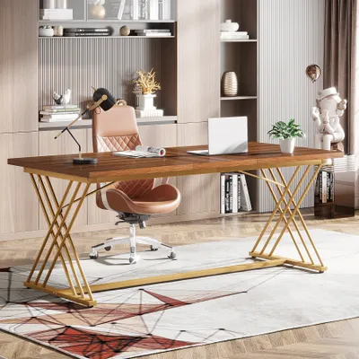 Obrázok produktu pre Tribesigns počítačový stôl, 160 x 80 x 75 cm, moderný veľký písací stôl, pracovňa, kancelársky stôl, konferenčný stôl, písací stôl, hnedý