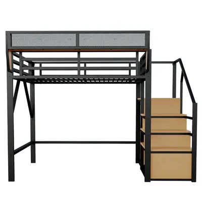 Produktbild von Flieks Etagenbett 140x200cm mit Abnehmbar Lagerregal, Metallbett Hochbett mit Kleiderstange, Kinderbett Jugendbett mit Lattenrost, Doppelbett Schwarz