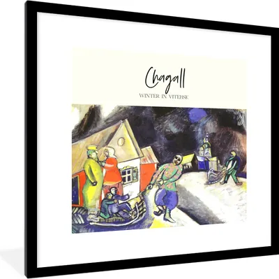 Produktbild von MuchoWow® Gerahmtes Poster Chagall - Winter in Witebsk - Gemälde 40x40 cm - Poster mit Schwarzem Bilderrahmen Wandposter Rahmen Foto Bilder - Poster - Plakat im Rahmen